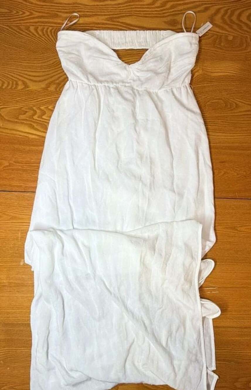 Hollister White Dotted Swiss Strapless Midi Dress with Built-In Pockets